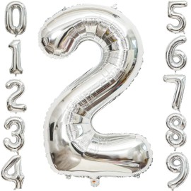 40 Inch Number Balloons Silver Birthday Balloons Number 2 Foil Balloons Birthday Happy Birthday Decoration Wedding Anniversary (2, Silver)