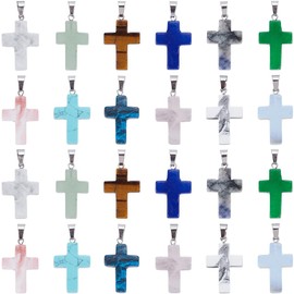 SUNNYCLUE 1 Box 24pcs 12 Colors Stone Cross Charms Rosary Center Charms Green Blue Pink Gem Stone Easter Crosses Crucifix Charm With Clasp For Jewellery Making Charms Women Adult Diy Craft Accessories