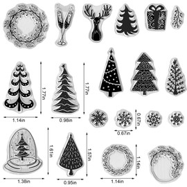 Threetols Christmas Theme Clear Silicone Stamps Decorative Xmas Theme Winter Snowflake Stamps with Sentiment Christmas Tree Clear Rubber Stamps for Xmas Card Making DIY Photo Album
