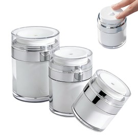 Vacuum Container, Airless Pump Jar, Set of 3, 0.5 fl oz (15 ml), 1.0 fl oz (30 ml), 1.7 fl oz (50 ml), Cream Bottle, Press Type, Refillable Containers, Oxidation Prevention, Light Shield, Leak Proof