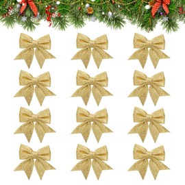 Luabue Pack of 12 Christmas Tree Bows Decoration for Christmas Bows Christmas Bows for Party Banquet Christmas Trees Christmas Decorations (Yellow)