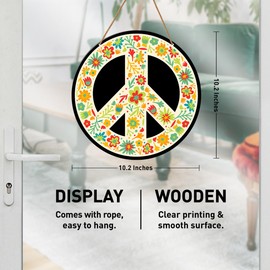 Peace Sign Wall Decor, Peace Sign Decor for Home Front Door Hanging Sign Decoration, Floral Love Peace Decor Sign
