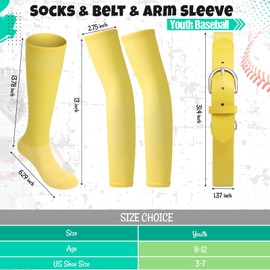 Tradder 1 Pair of Youth Softball Baseball Socks Baseball Belt and Arm Sleeve Combo for Men Boy Girl Football Sports Gift Set(Yellow)