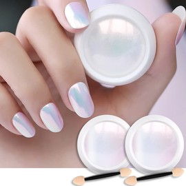 evpct 2Pcs Pearl White Mermaid Aurora Chrome Nail Powder Kit for Gel Nails Polish Rainbow Holographic Iridescent Chameleon Metallic Neon Nail Pigment Mirror Chrome Nail Powder for Gel Nails Glitter | evpct