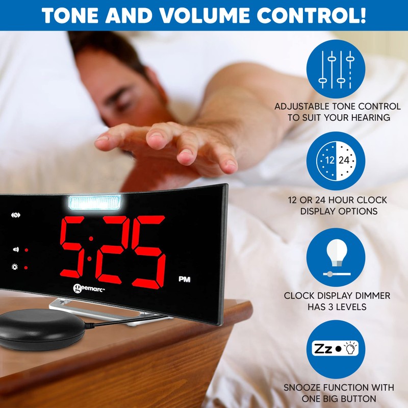 Geemarc Wake n’ Shake Curve Extra Loud Alarm Clocks for
