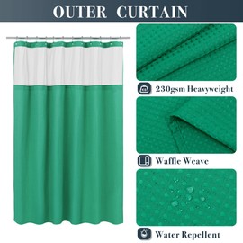 N&Y HOME Waffle Weave Shower Curtain with Snap-in Fabric Liner & Hooks Set - Hotel Style, Water-Repellent & Washable, Mesh Top Window - 71x72, Turquoise Green