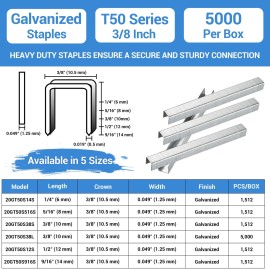 meite Heavy Duty Staples T50 3/8 Inch 20 Gauge 5000 Counts for Upholstery