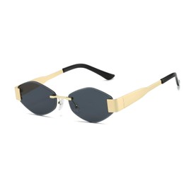 YAMEIZE Trendy Metal Rimless Sunglasses for Women Men Vintage Shades Metal UV400 Protection Outdoor Driving, Gold grey