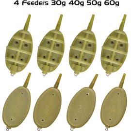 Carp Fishing Inline Flat Method Feeder Ground Bait Mould Set 4 Feeders 15/20/25/35g 30/40/50/60g 15/24/34/40g Carp Fishing Casting Lead Sinker Bait Holder Thrower Set (30/40/50/60g)