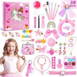 NPET Unicorn Makeup Kit for Girls - 38Pcs Washable Kids Play Makeup Set, Ages 3-12, Pink Unicorn Toy, for Girls