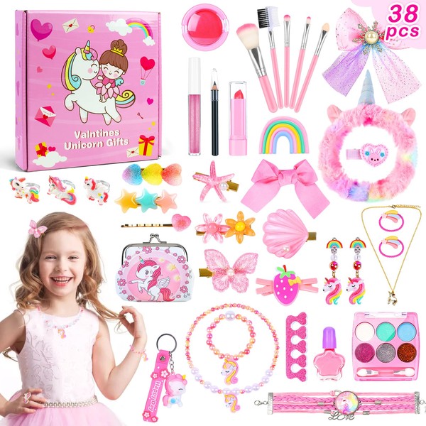 NPET Unicorn Makeup Kit for Girls - 38Pcs Washable Kids