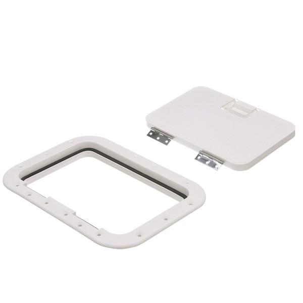 Seachoice White Hinged Hatch, 7 in. X 11 in. Inner Dimensions, Acetone Proof Polypropylene