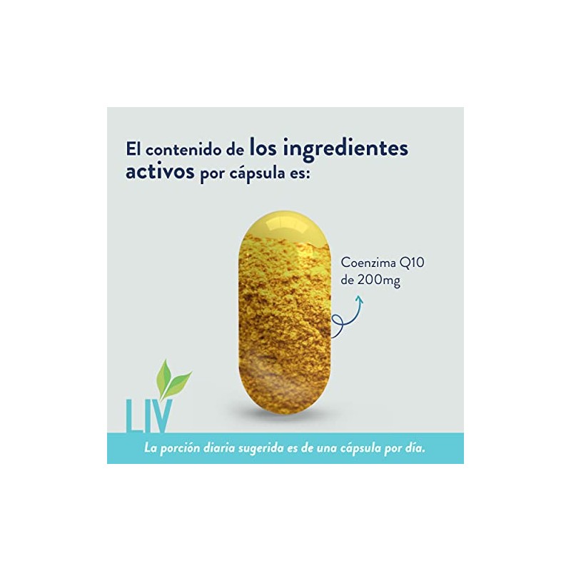 Liv Nutrition Coenzima Q10 200 Cápsulas Vegano Gluten Suplemento Alimenticio