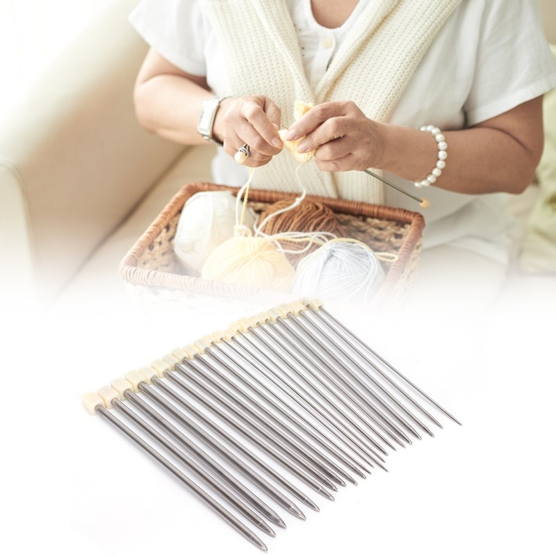 22Pcs Knitting Needles Stainless Steel Straight Single Pointed HandMade Wool