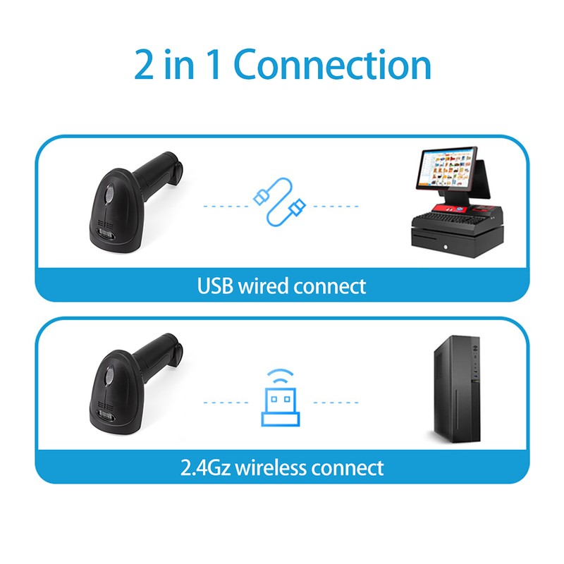 Wireless 1D Barcode Scanner 2.4G + USB Wired Connection CCD