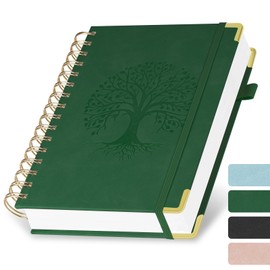 AOOSU Notebook A5 Lined Spiral Journal Hardcover Spiral Notebook with 300 Pages 100gsm Thick Paper Notepad A5 Diary Leather for College, Office, Conference, Travel - Green