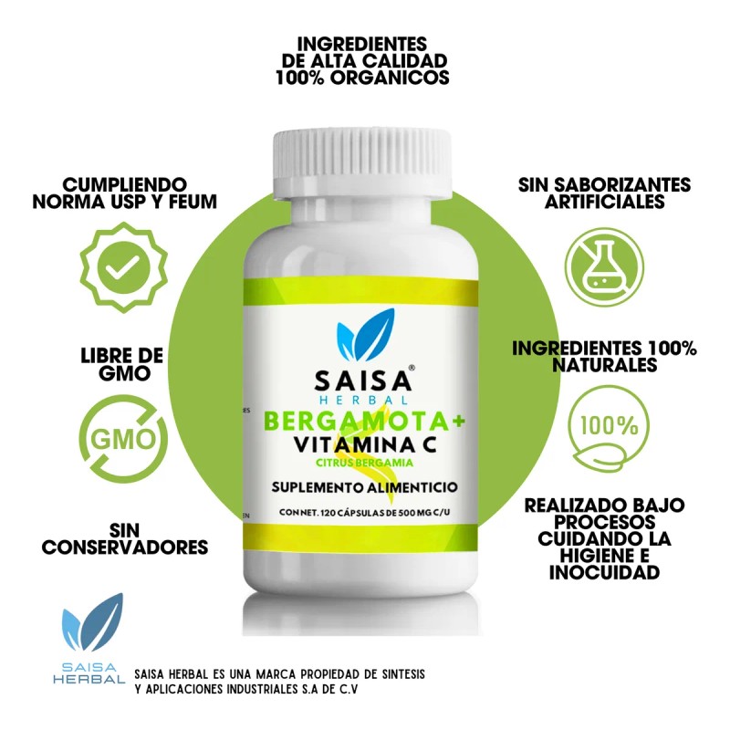 Bergamota Ctrica Y Vitamina C 120 Cpsulas Saisa Herbal Sin
