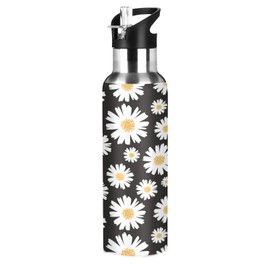 Xigua 600mL (22oz) Ascent Water Bottle with Leak Proof Straw Lid,Vintage Fresh Daisy Stainless Steel Vacuum Portable Insulation Cup Sports Travel and Coffee Cup