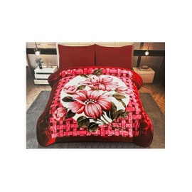 Soft Blanket Queen Size 76” x 82” Fleece Embossed Blanket - 1 Ply Reversible Silky Soft Plush Warm Blanket for Winter All Seasons Home Bedding (Burgundy Flowers)