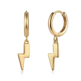 MYEARS Women Lightning Earrings Gold Huggie Hoop Dangle Drop 14K Gold Plated Small Simple Hypoallergenic Everyday Jewelry