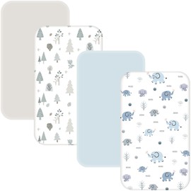 4 Pack Bassinet Sheets - 33"x20" Bedside Bassinet Sheets for Baby Delight, Angelbliss, Fodoss & Most Regular Size Bedside Sleeper | Ultra Soft & Skin Friendly Bassinet Fitted Sheets for Boys Girls