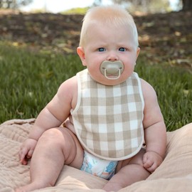 Fibre For Good Organic Cotton Fitted Bib 2 pack, Brown & Sage Checks