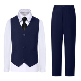 Boihedy - Conjunto formal de chaleco y pantalón para niños, Azul marino, 14 Años