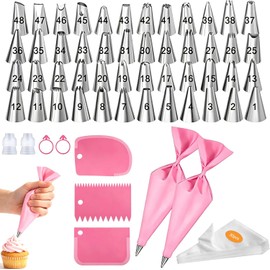 Set 107 Pz Boquillas para Decorar Pasteles 48 Boquillas Acero Inoxidable 2 Mangas Pasteleras Reutilizables 3 Espátulas 2 Adaptadores 2 Corbatas Repostería
