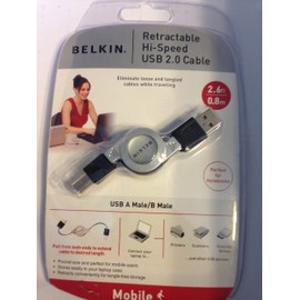 Belkin Retractable Hi-Speed USB 2.0 Cable, A/B, 2.6 feet