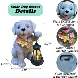LEAESMHR Dog Solar Light, Solar Dogs Statues Outdoor with Lantern, Cute Dogs Garden Figurines for Patio and Yard Decor, Gardening Gifts for Mom, Grandma, Dog Lovers