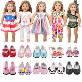 AugFrog 13Pcs 18 Inch Doll Accessories,5 Sets of Doll Clothes and 2 Pairs of Doll Shoes (Send by Random) for 18 Inch American Doll, Best Birthday Festivals for Kid, Gril -4
