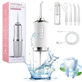 Irrigador Bucal Inalámbrico Portatil, Water Flosser Irrigador Limpieza Dental Recargable, 3 Modos 4 Puntas, IPX7 Impermeable Limpiador de Dientes Hilo Dental de Agua Irrigador Oral para Hogar y Viajes