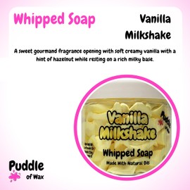 Vanilla Milkshake Whipped Soap Body Wash - 150g - Natural Oils & Kaolin Clay - Sweet Scent - Vegan Friendly - Puddle of Wax - Made in the UK