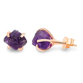 Real raw amethyst stud earrings with rose gold over 925 sterling silver, 6 to 7mm rough genuine quality february birthstone gift for her, Uniquelan Jewelry (amethyst)
