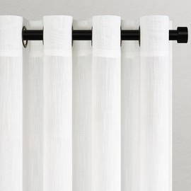 Topfinel Curtains White Linen Look Curtains Living Room Modern with Eyelets Voile Curtain Semi-Transparent Eyelet Curtain for Kitchen Living Room Children's Room Set of 2 140 x 240 cm