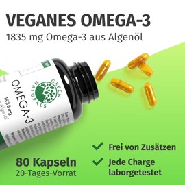 Omega 3 Kapseln hochdosiert vegan - 3336 mg Algenöl - EPA, DHA & DPA - 80 Kapseln - Omega 3 Algenöl