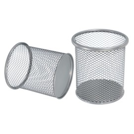 uxcell 2Pcs Mesh Pencil Holder, Metal Pen Cup Desk Organizer Makeup Brush Cup Holder for Home, Office, Classroom(Silver)