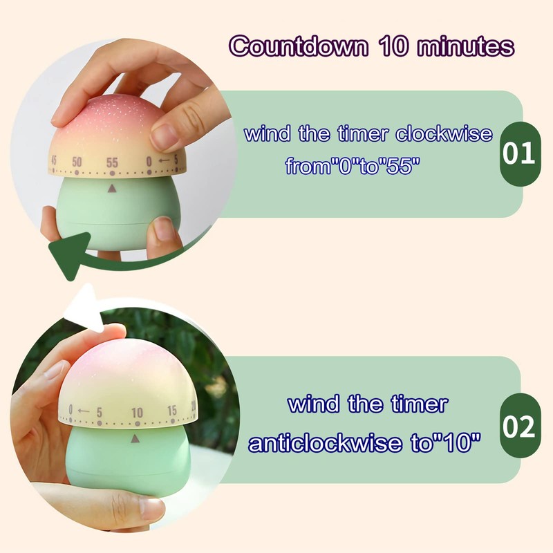 NUOSWEK Mechanical Kitchen Timer, Cute Mushroom Timer for Kids, Wind