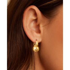 CHESKY Small Gold Hoop Earrings - Delicate 14k Gold Plated Drop Ball Earring for Women Hypoallergenic Lightweight Chunky Hoops Trendy Jewelry Gifts