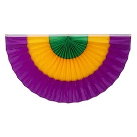 Mardi Gras Nylon Flag Bunting by Old Glory Bunting. 2' x 4' Fully Sewn Green, Gold & Purple 3 Stripe Fan Flag Bunting Banner. Pleated Fans Made in The USA