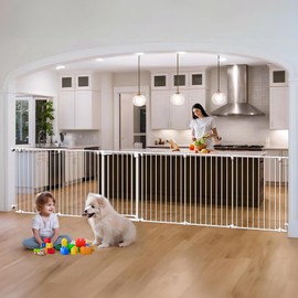 Mumeasy 150" Extra Wide Baby Gate, Play Yard Child Safety Gate, Dog Gates with Auto-Close Door, Double Locking System for The House Doorways, Fireplace, Kitchen, 6-Panels, 29" Tall