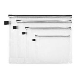 Nova Filer Reinforced Mesh Zipper Bag, Vinyl, 4 Assorted Sizes, Clear
