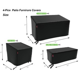 Outdoor Furniture Cover Waterproof, 4-Piece Patio Furniture Covers,includ: 2 Chair Covers 33"x32"x31", 1 loveseat Cover 58"x32"x31" and 1 Coffee Table Cover 46"x26"x13"