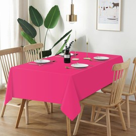 QIKSION Hot Pink Plastic Table Cloth Disposable 2 Pack, 54 x 108 Inch Tablecloths for Birthday Party, Valentines, Mothers Day Decorations, Rectangle Table Cover