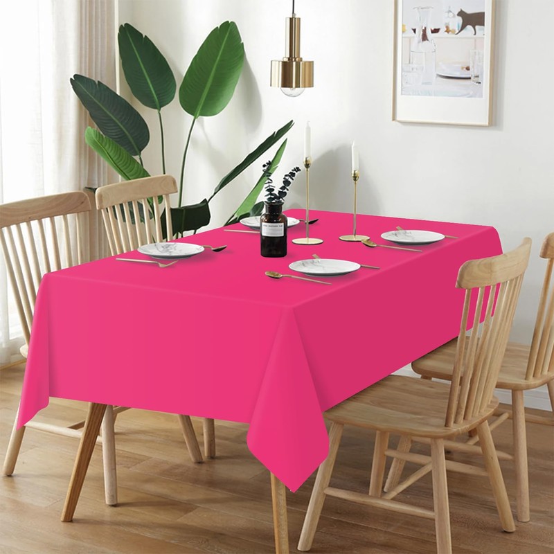 QIKSION Hot Pink Plastic Table Cloth Disposable 2 Pack, 54
