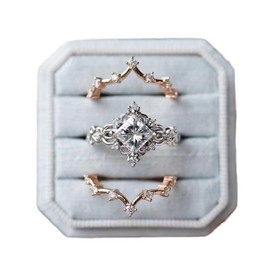 Three-in-One Diamond Wedding Bands Set Engagement Rings 18K White Gold Plated Cubic Zirconia Promise Eternity Band for Women Zircon Stacking Rings Promise Ring Fashion Wedding Rings Size 9