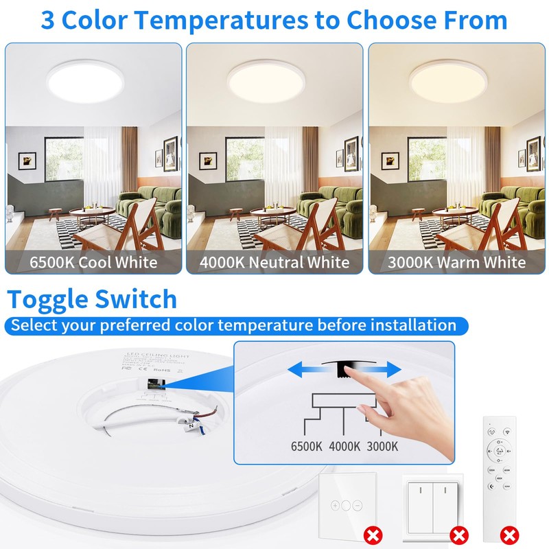 MOONSEA 24 W LED Ceiling Light Flat, 3 Colours, 3000