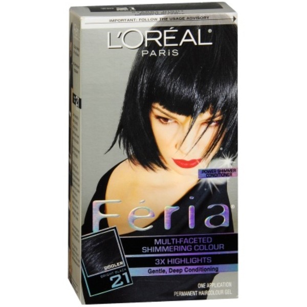 L'Oreal Paris Feria Multi-Faceted Shimmering Permanent Hair Color, 21 Starry Night (Bright Black), Pack of 1, Hair Dye