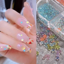 6 Grids Mermaid Bubble Beads Nail Decoration 3D Aurora Colorful Crystal Glass Bubble Beads Nail Art Supplies Mix Big Small Size Rivet Jewelry Accessories for Women Manicure Supplies DIY Crafts Sequins