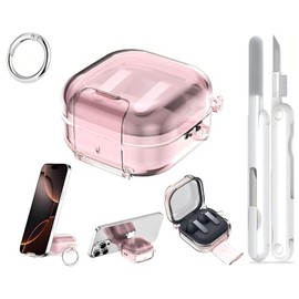 Funda Transparente para Galaxy Buds 4/4 Pro | Soporte Teléfono + Bloqueo Seguro Anti Apertura Accidental | Anti Polvo/Caídas + Mosquetón + Kit Limpiez